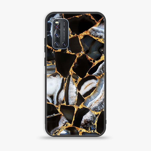 Vivo V19 - Black Marble Design 5 - Premium Printed Glass soft Bumper shock Proof Case CS-19505