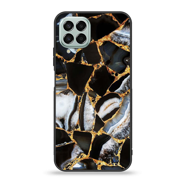 Samsung Galaxy M33 - Black Marble series Design 5- Premium Printed Glass soft Bumper shock Proof Case  CS-25967