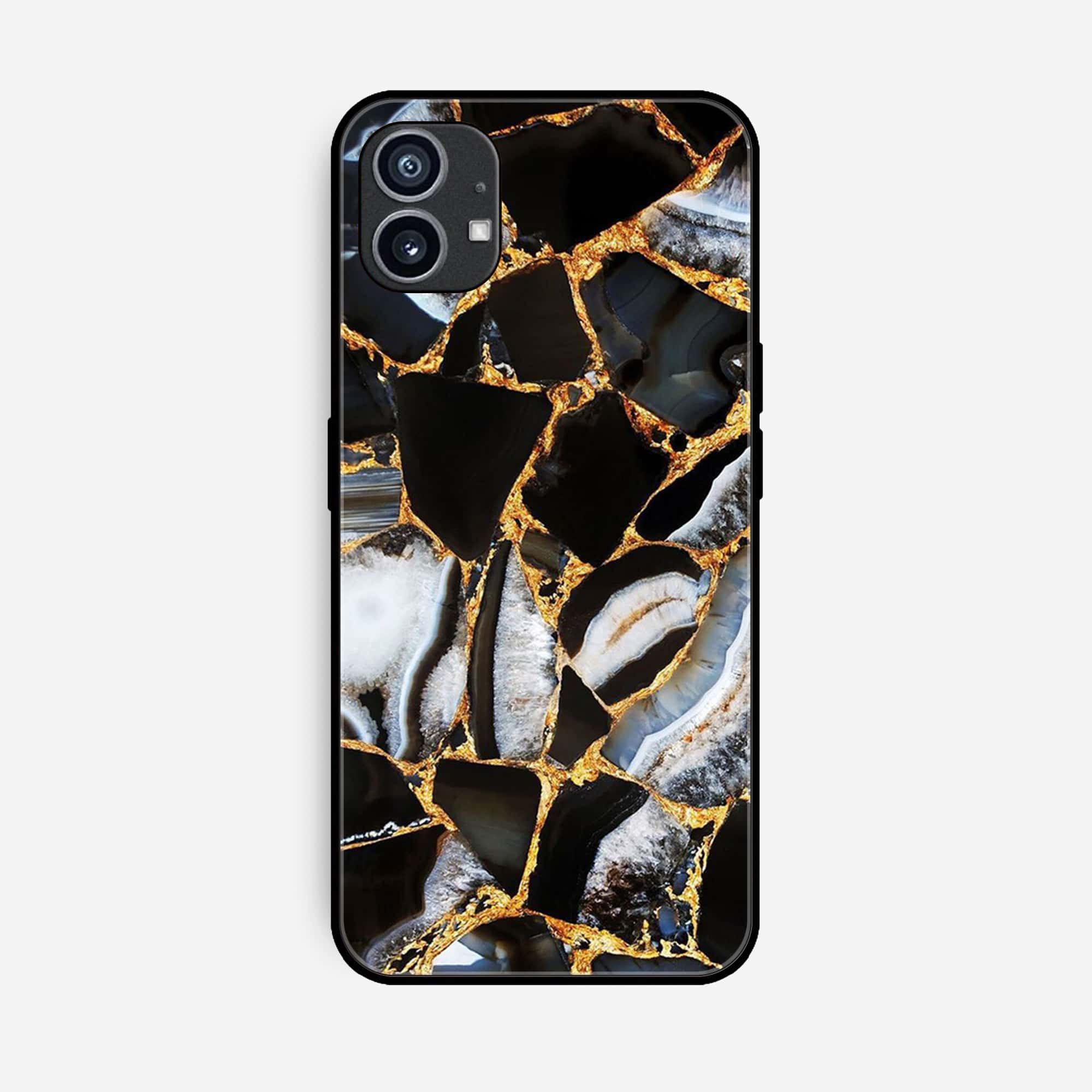 Nothing Phone (1)  Black Marble Series Premium Printed Glass soft Bumper shock Proof Case