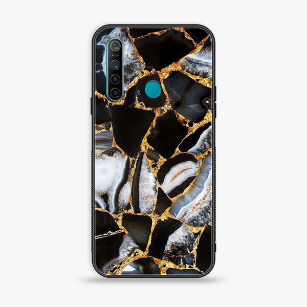 Realme Narzo 10 Black Marble Series Premium Printed Glass soft Bumper shock Proof Case