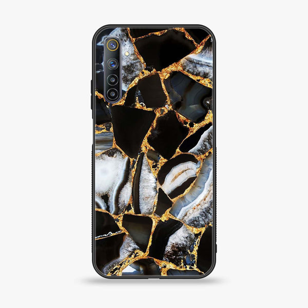 Realme 6  Black Marble Series  Premium Printed Glass soft Bumper shock Proof Case