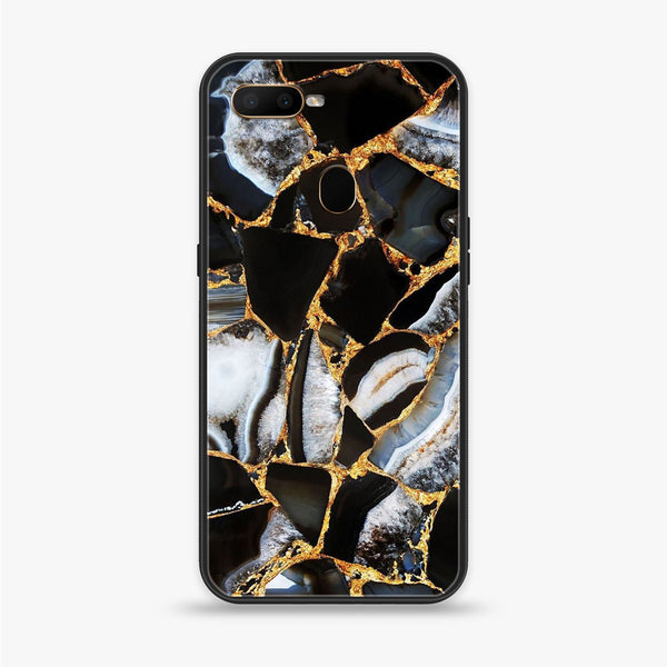 Oppo A7 - Black Marble Series - Premium Printed Glass soft Bumper shock Proof Case