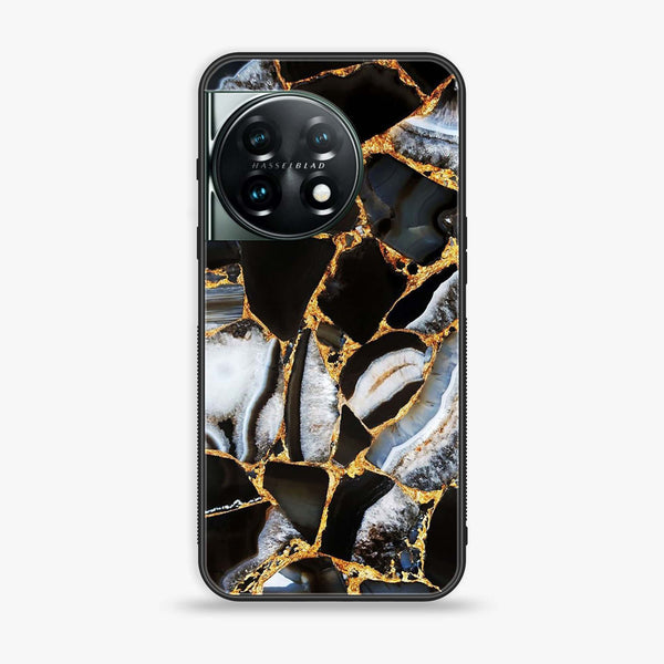 OnePlus 11 5G - Black Marble Series- Premium Printed Glass soft Bumper shock Proof Case