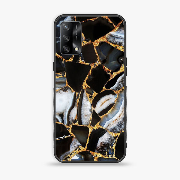 Oppo F19s - Black Marble Series - Premium Metal Printed soft Bumper shock Proof Case
