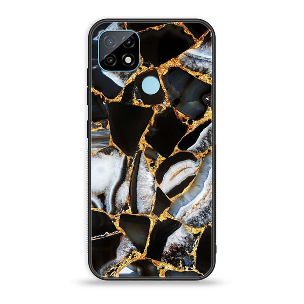 Realme C21 Black Marble series Premium Printed Glass soft Bumper shock Proof Case
