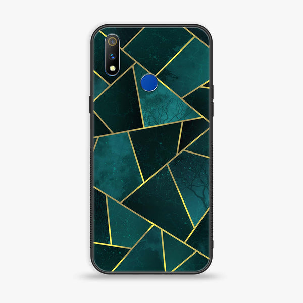 Realme 3 Pro Geometric Marble Series Premium Printed Glass soft Bumper shock Proof Case