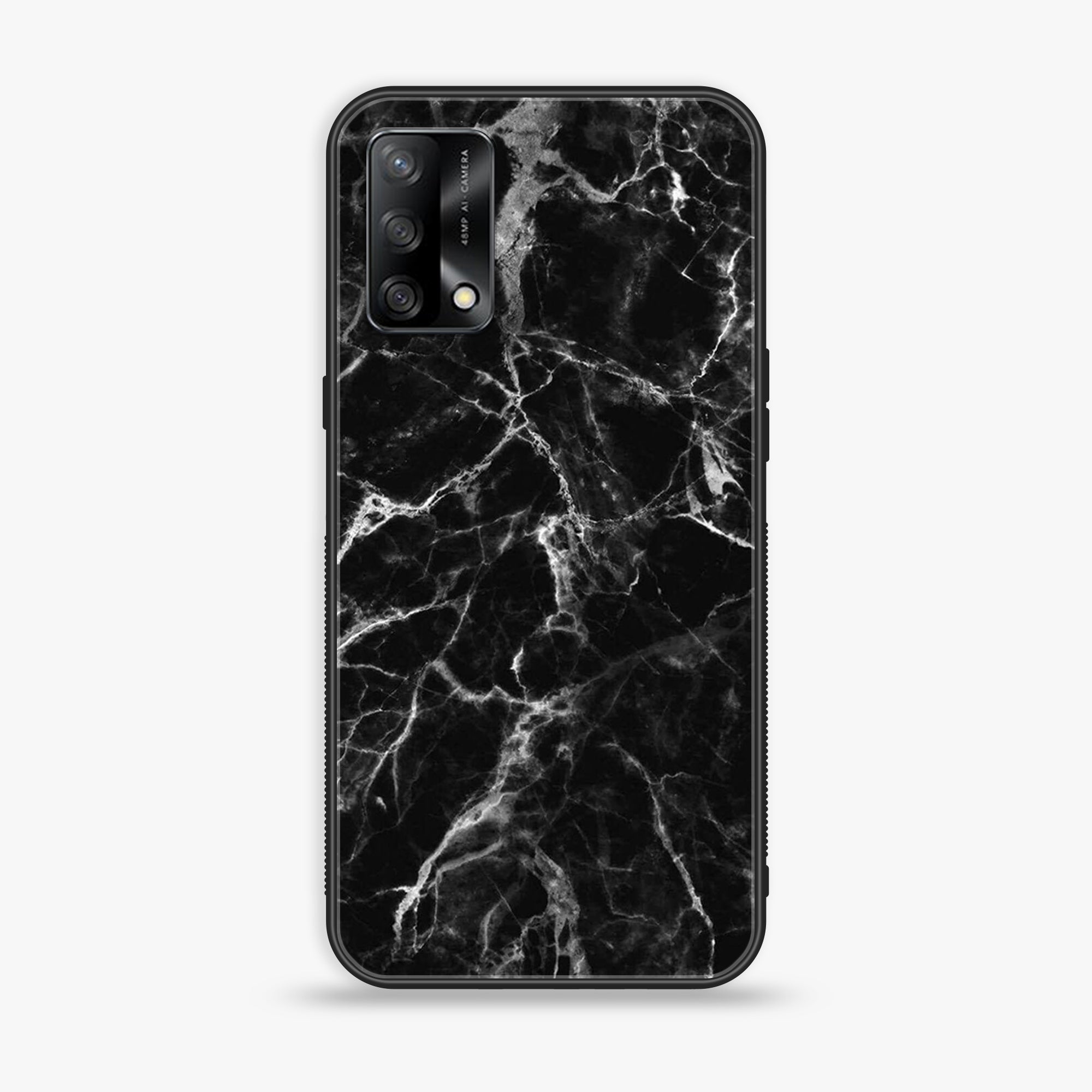 Oppo F19s - Black Marble Series - Premium Metal Printed soft Bumper shock Proof Case