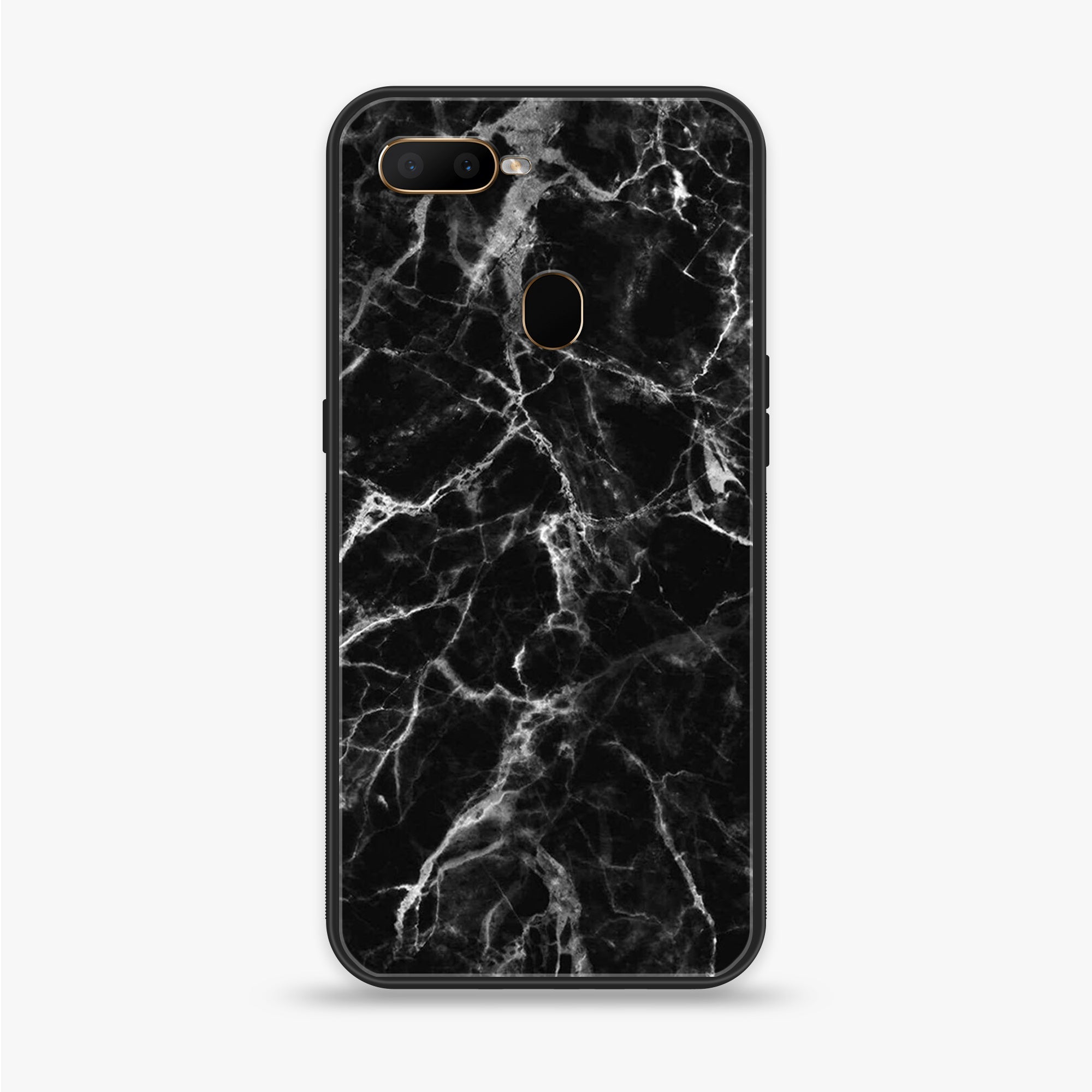 Oppo A12  - Black Marble Series - Premium Printed soft Bumper shock Proof Case