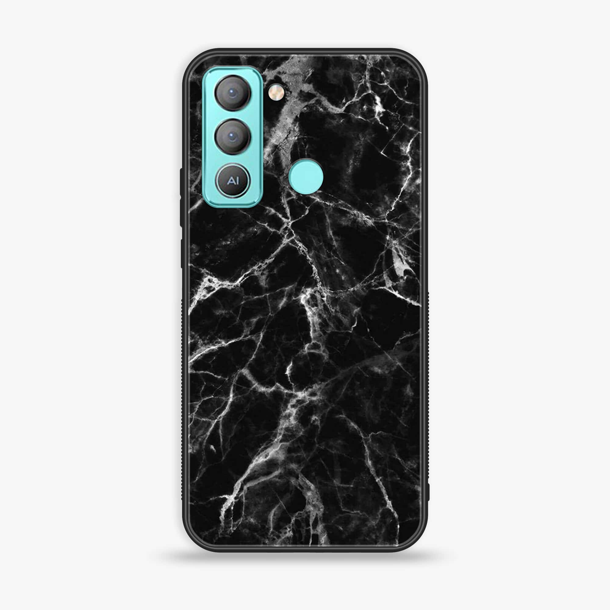 Tecno POP 5 LTE Black Marble Series Premium Printed Glass soft Bumper shock Proof Case