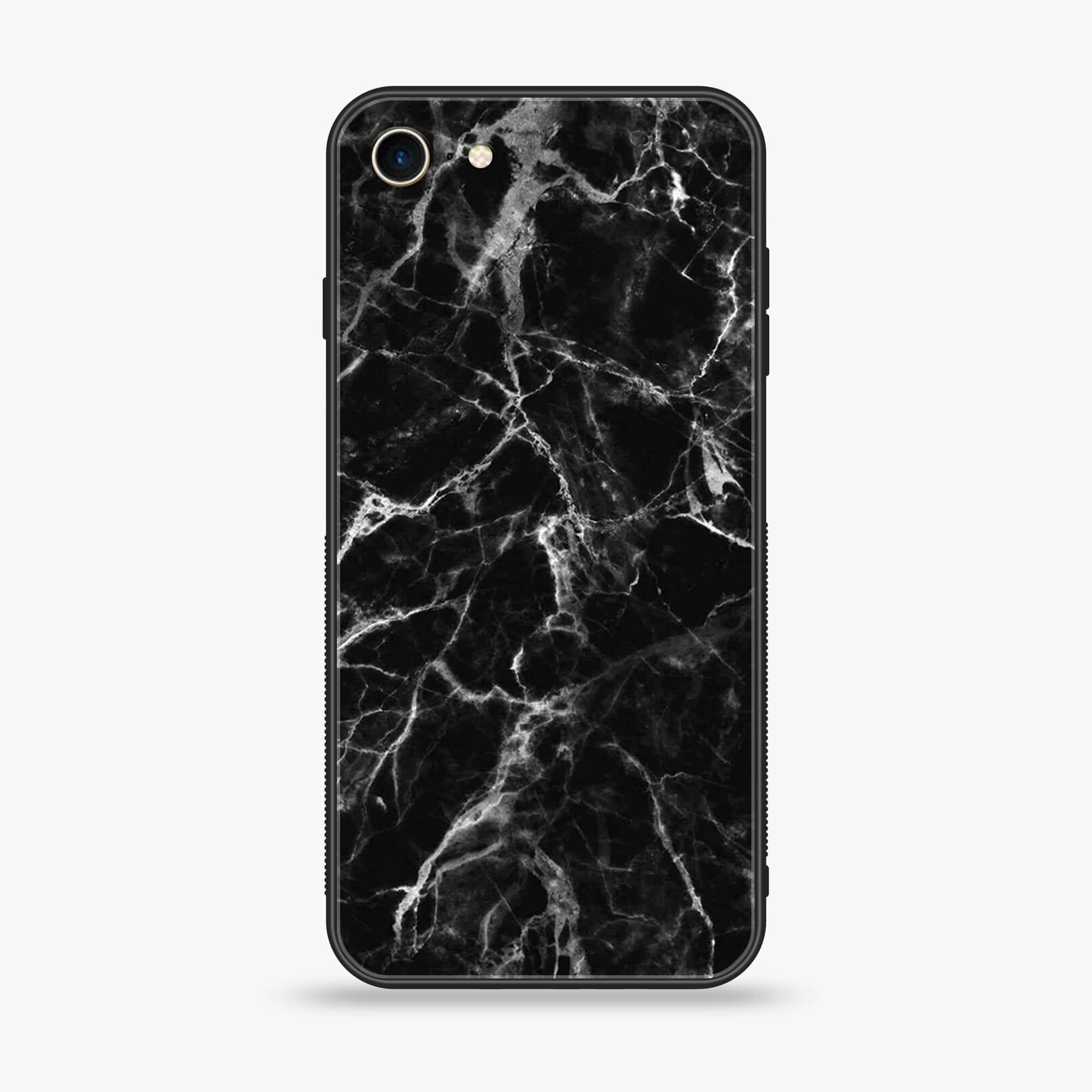 iPhone SE 2022 - Black Marble Series - Premium Printed Glass soft Bumper shock Proof Case