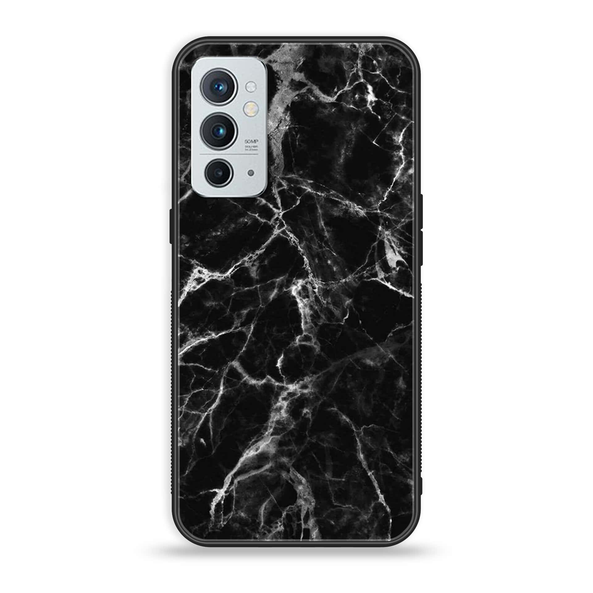 OnePlus 9RT 5G - Black Marble Series - Premium Printed Glass soft Bumper shock Proof Case