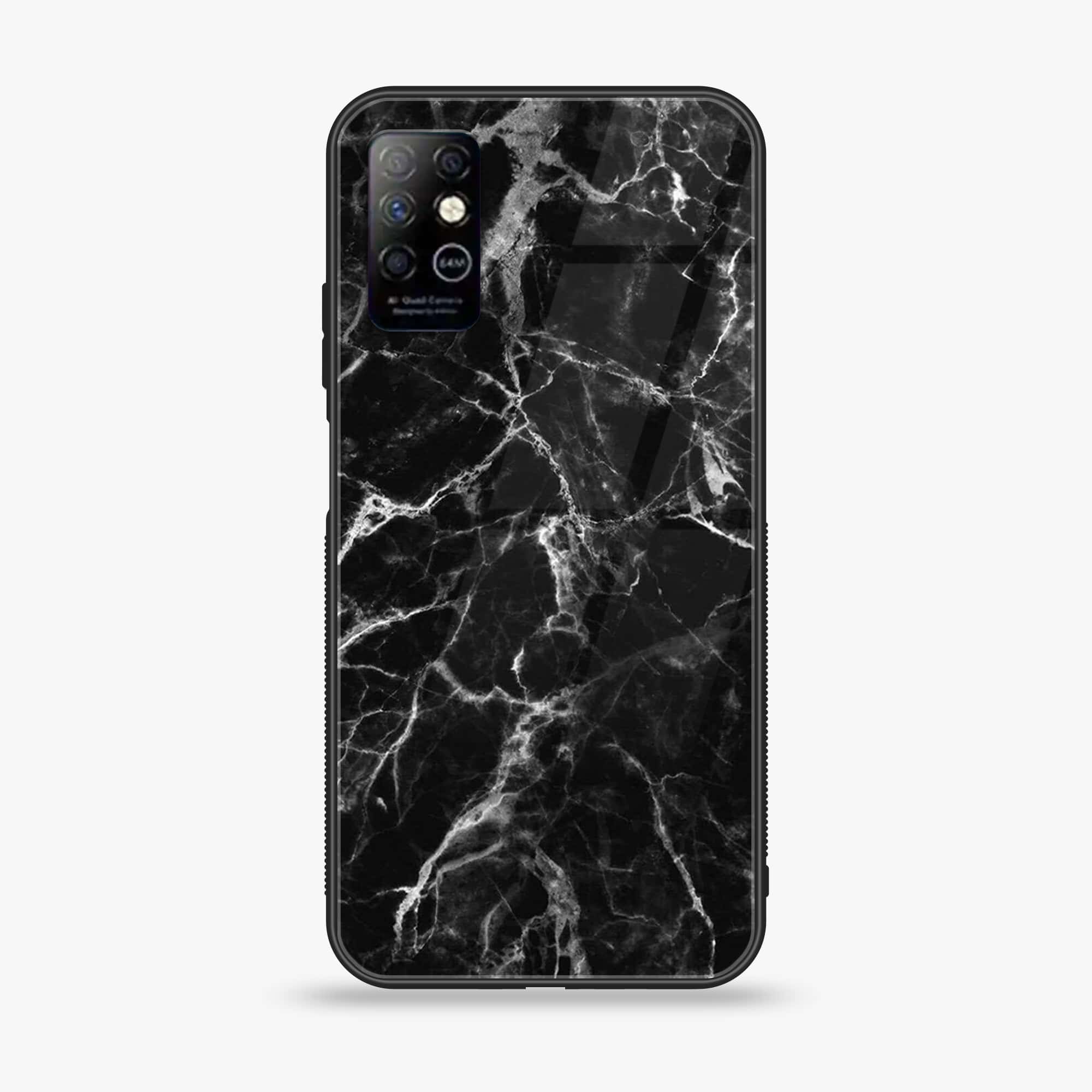 Infinix Note 8i - Black Marble Series - Premium Printed Glass soft Bumper shock Proof Case