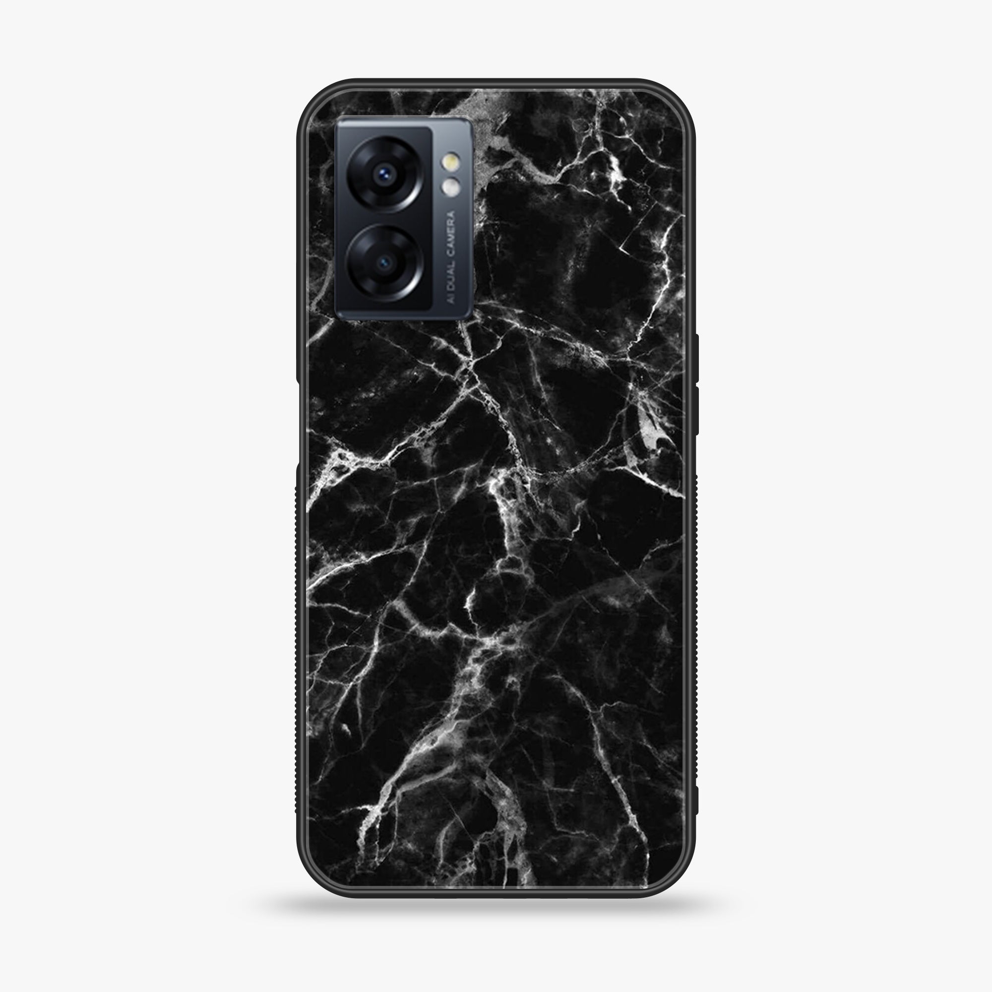 Oppo A77 4G - Black Marble Series - Premium Metal Printed soft Bumper shock Proof Case