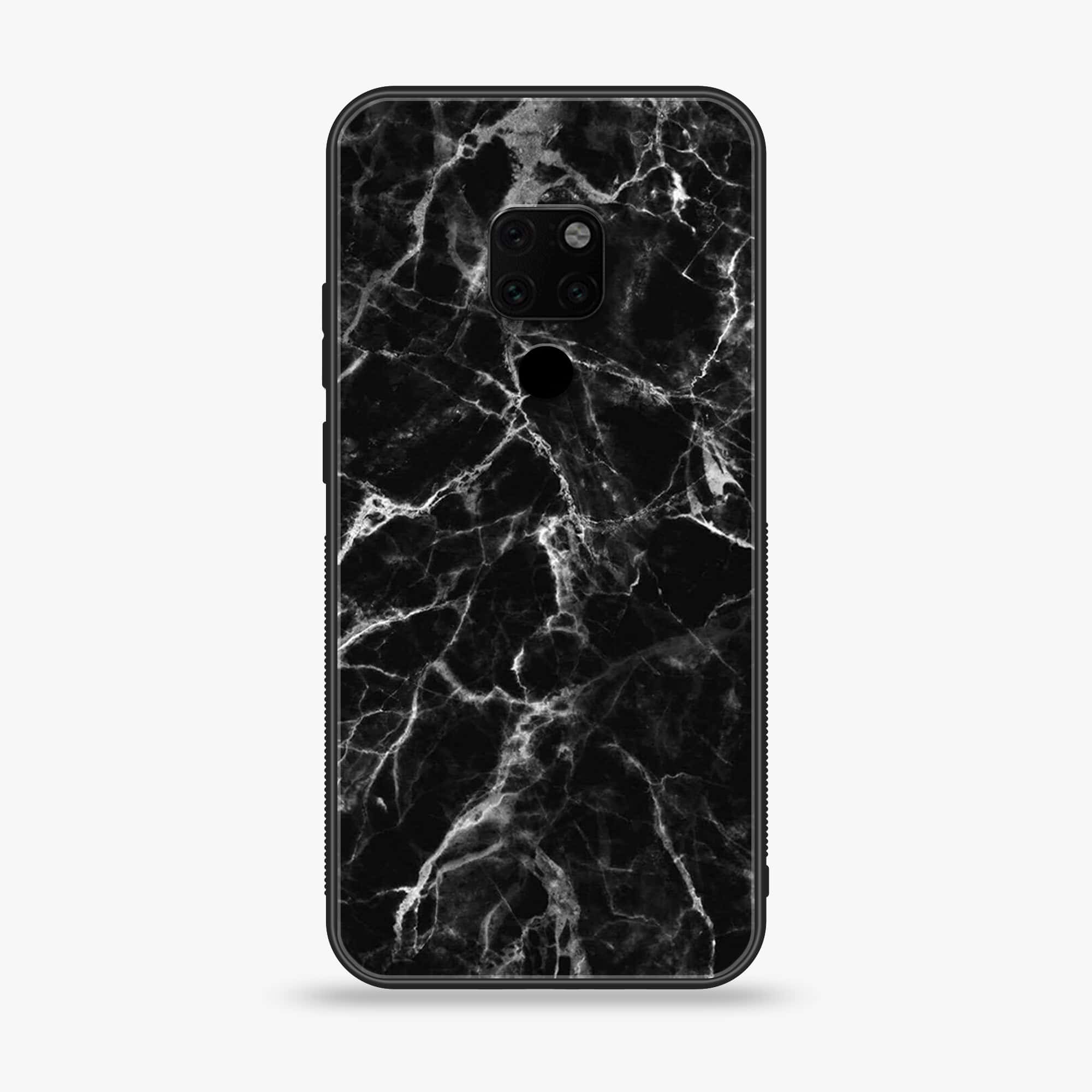 Huawei Mate 20 - Black Marble Series - Premium Printed Glass soft Bumper shock Proof Case