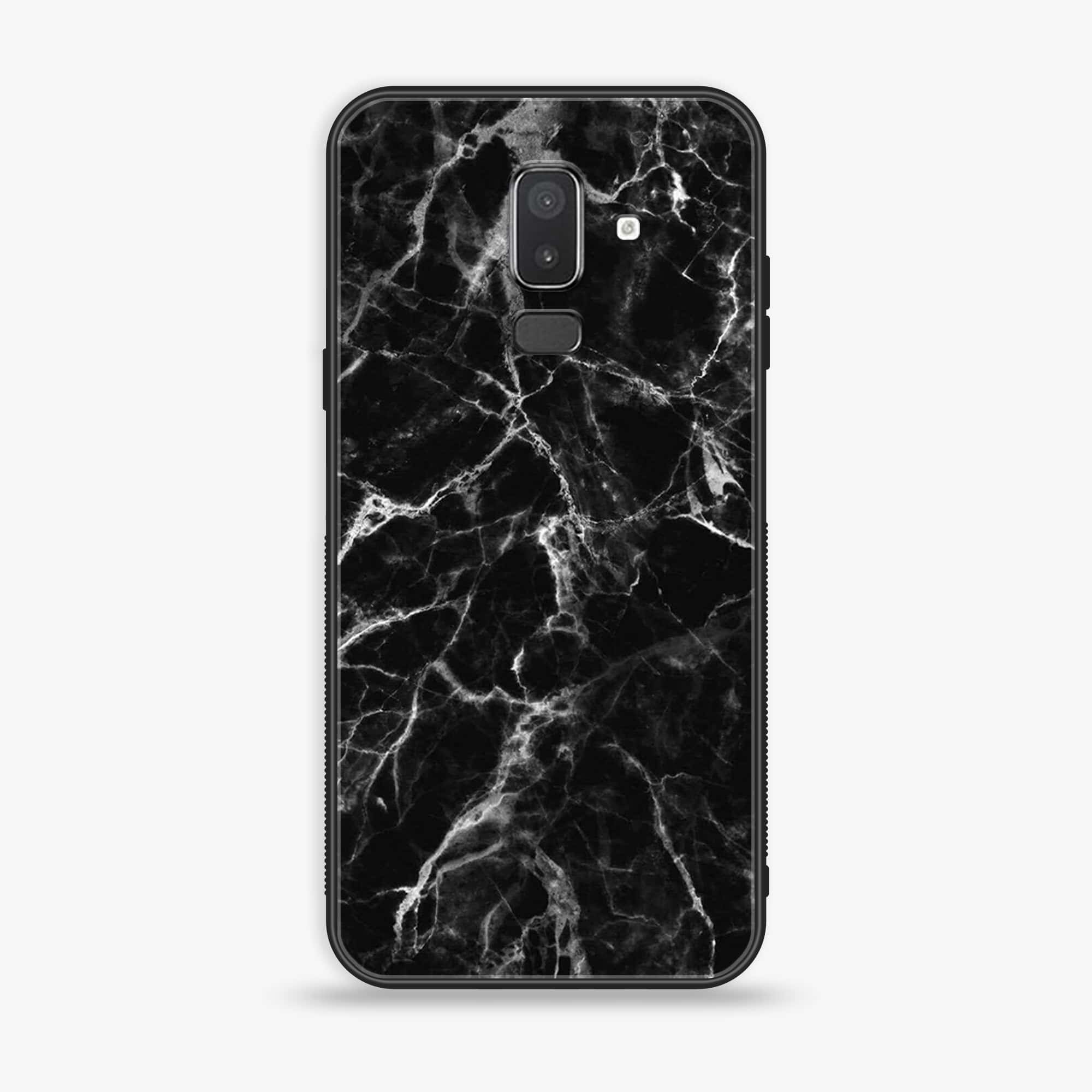 Samsung Galaxy J8 2018 - Black Marble Series - Premium Printed Glass soft Bumper shock Proof Case