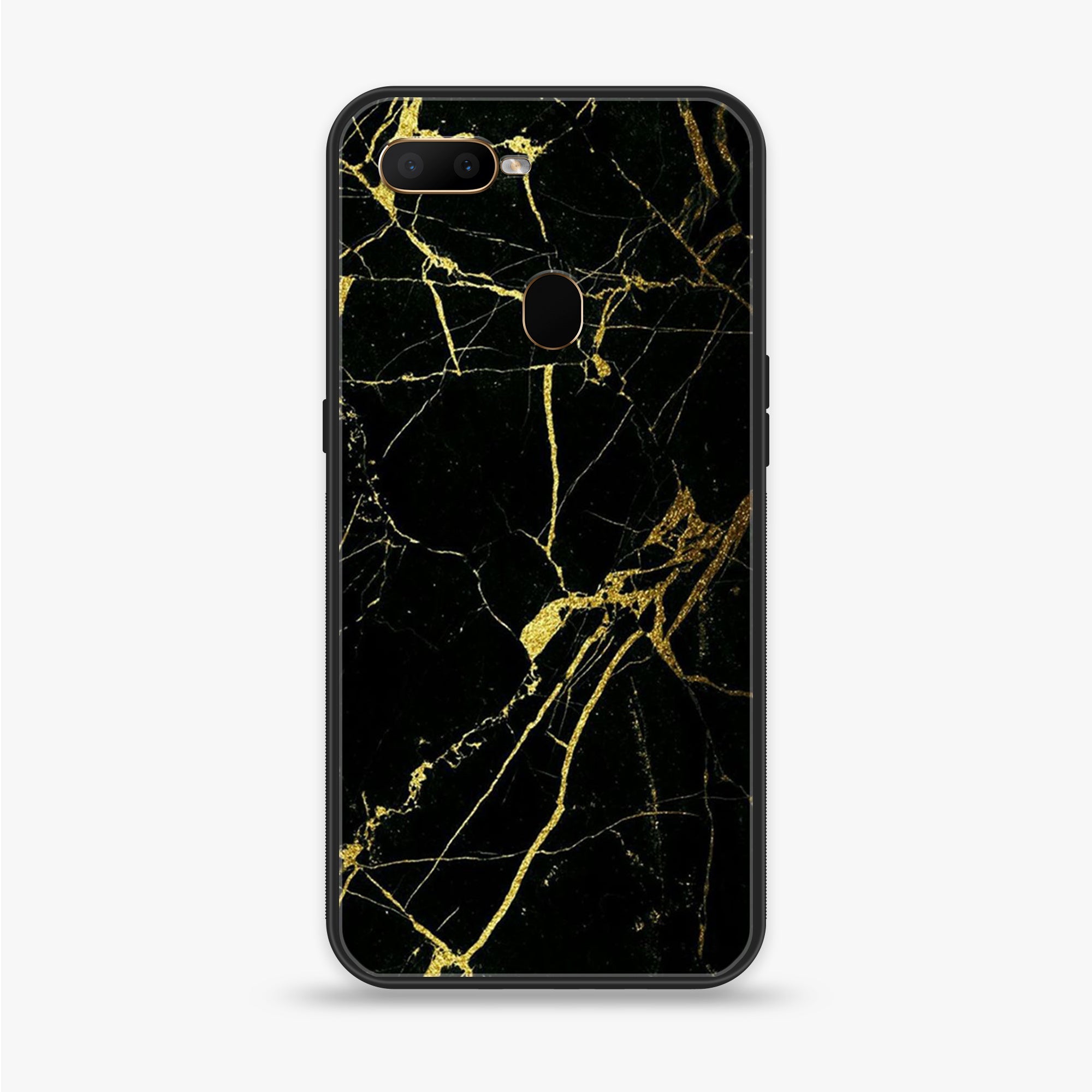 Oppo A12  - Black Marble Series - Premium Printed soft Bumper shock Proof Case