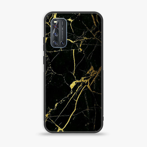Vivo V19 - Black Marble Design 3- Premium Printed Glass soft Bumper shock Proof Case CS-46297