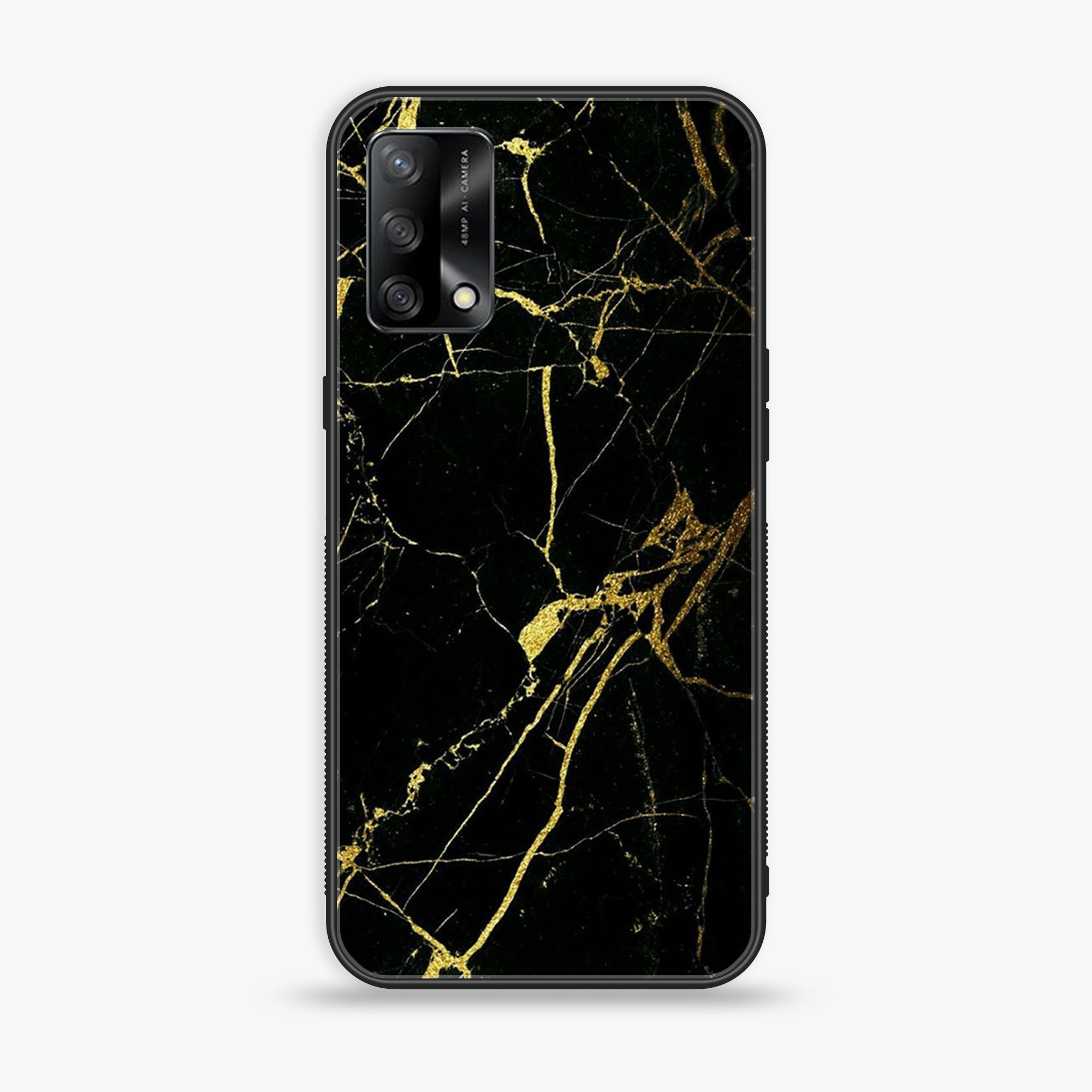 Oppo F19s - Black Marble Series - Premium Metal Printed soft Bumper shock Proof Case