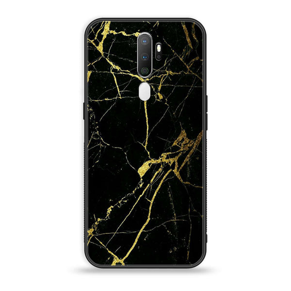 Oppo A5 2020/ A9 2020 Black Marble Design 3  Premium Printed Glass soft Bumper shock Proof Case  CS-25494