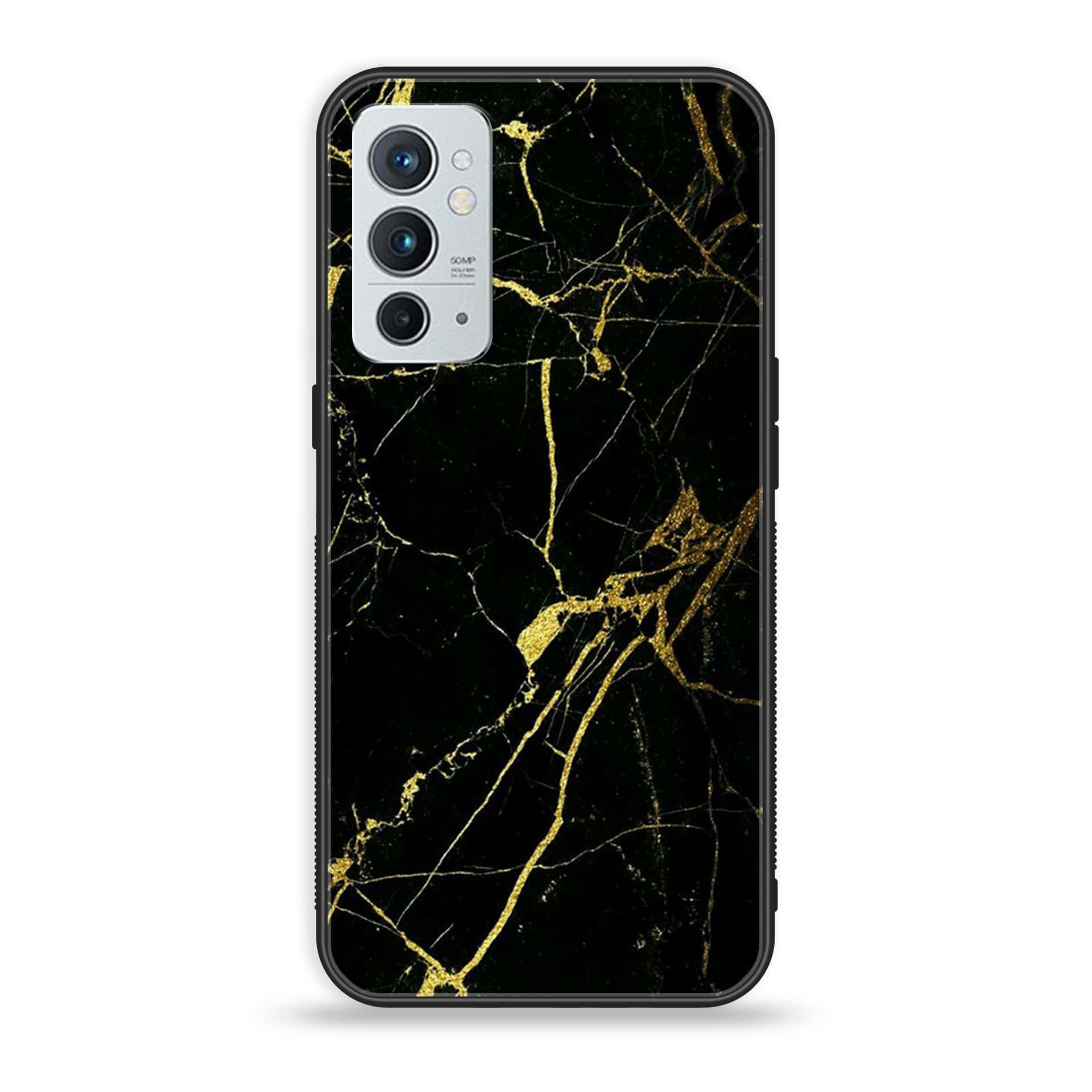 OnePlus 9RT 5G - Black Marble Series - Premium Printed Glass soft Bumper shock Proof Case