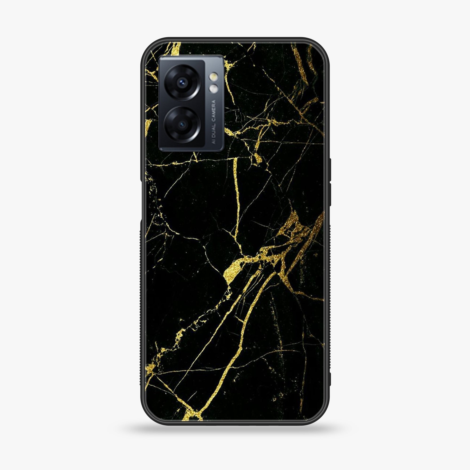 Oppo A77 4G - Black Marble Series - Premium Metal Printed soft Bumper shock Proof Case