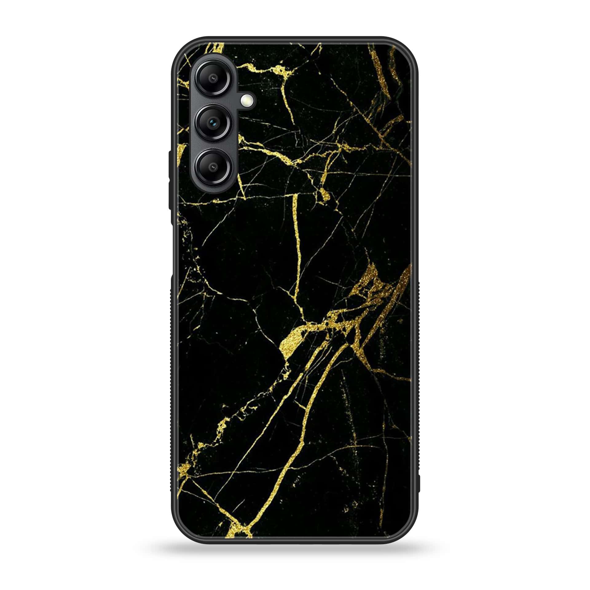 Samsung Galaxy A14- BLACK  Marble Series - Premium Printed Glass soft Bumper shock Proof Case