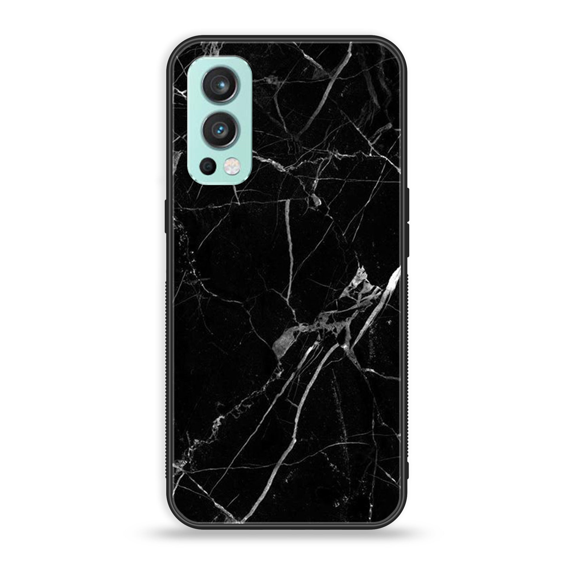 OnePlus Nord 2 5G - Black Marble Series - Premium Printed Glass soft Bumper shock Proof Case
