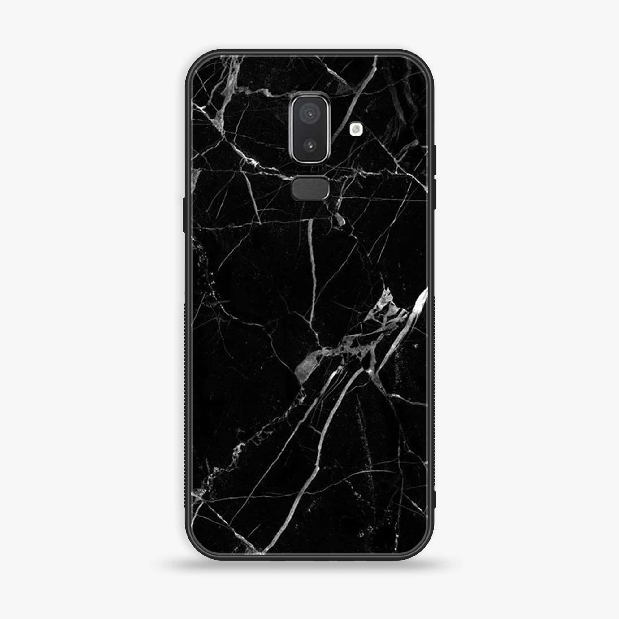 Samsung Galaxy J8 2018 - Black Marble Series - Premium Printed Glass soft Bumper shock Proof Case
