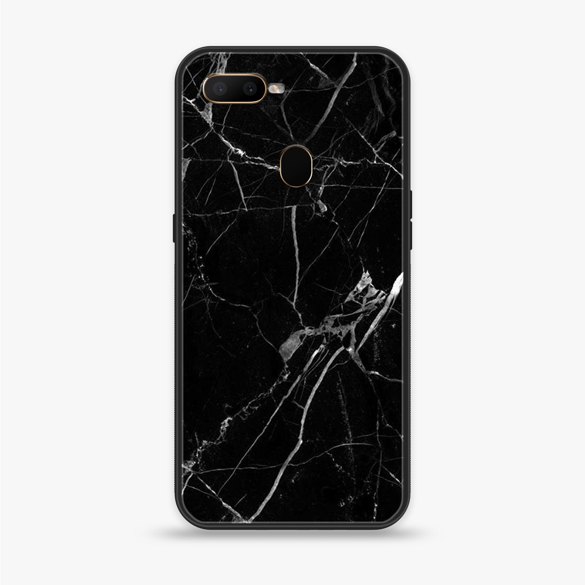Oppo A12  - Black Marble Series - Premium Printed soft Bumper shock Proof Case