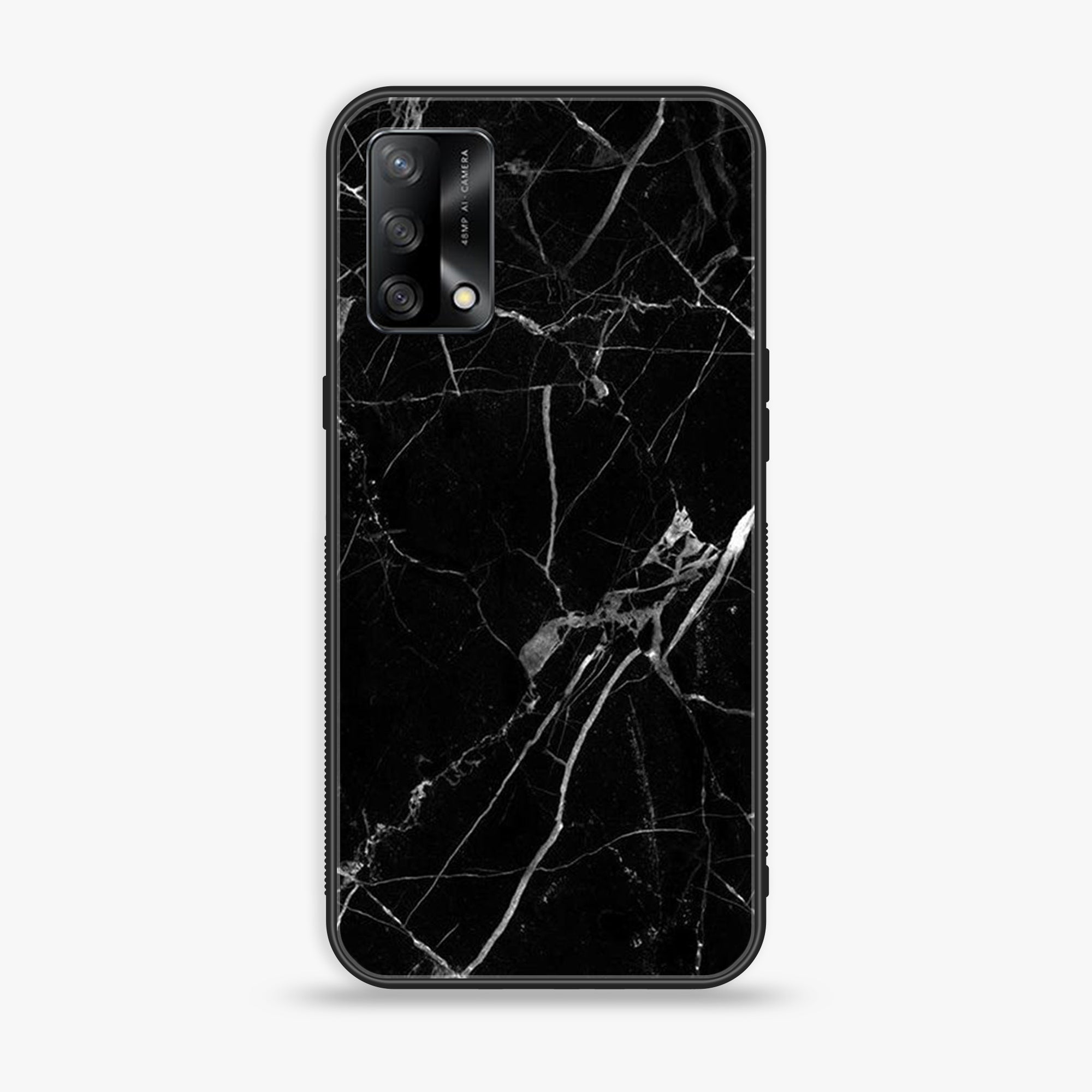 Oppo F19s - Black Marble Series - Premium Metal Printed soft Bumper shock Proof Case