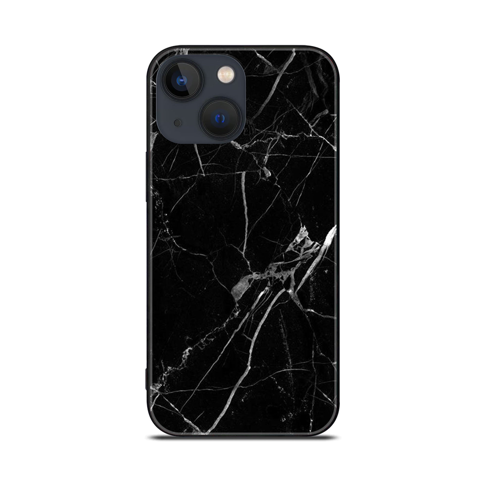 iPhone 14 Plus - Black Marble Series - Premium Printed Glass soft Bumper shock Proof Case