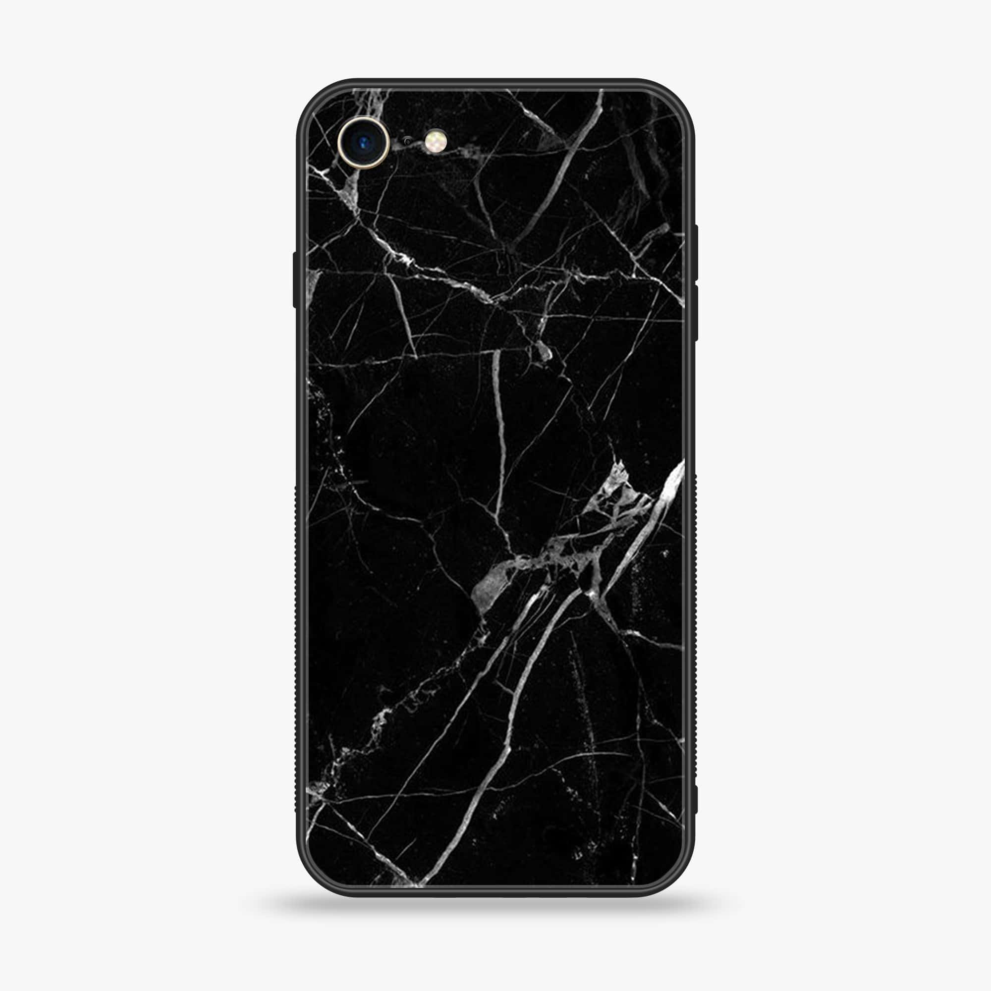 iPhone SE 2022 - Black Marble Series - Premium Printed Glass soft Bumper shock Proof Case