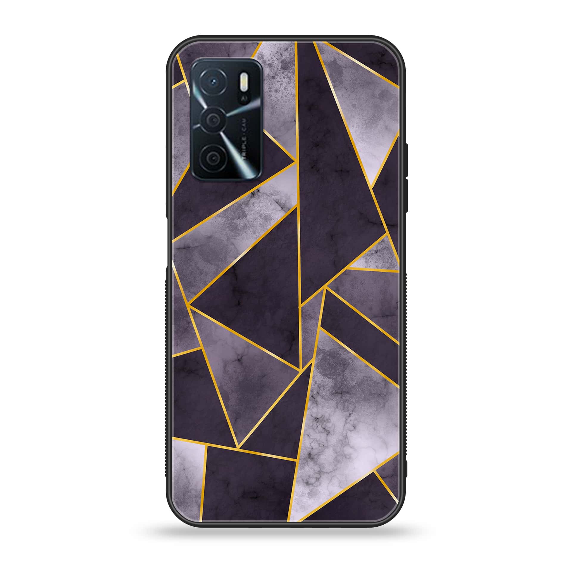 OPPO A16 - Geometric Marble Series - Premium Printed Glass soft Bumper shock Proof Case