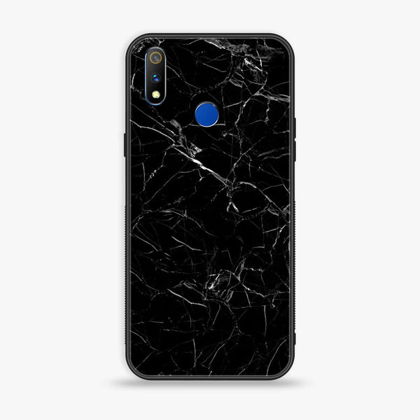 Realme 3 Pro Black Marble Series Premium Printed Glass soft Bumper shock Proof Case