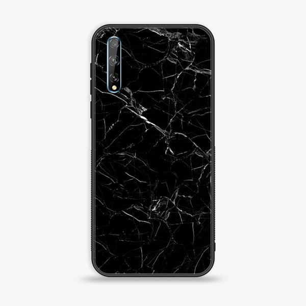 Huawei Y8p - Black Marble Design 1- Premium Printed Glass soft Bumper shock Proof Case CS-44881