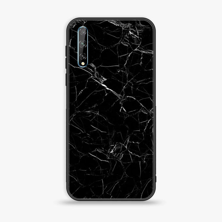 Huawei Y8p - Black Marble Design 1- Premium Printed Glass soft Bumper shock Proof Case CS-44881