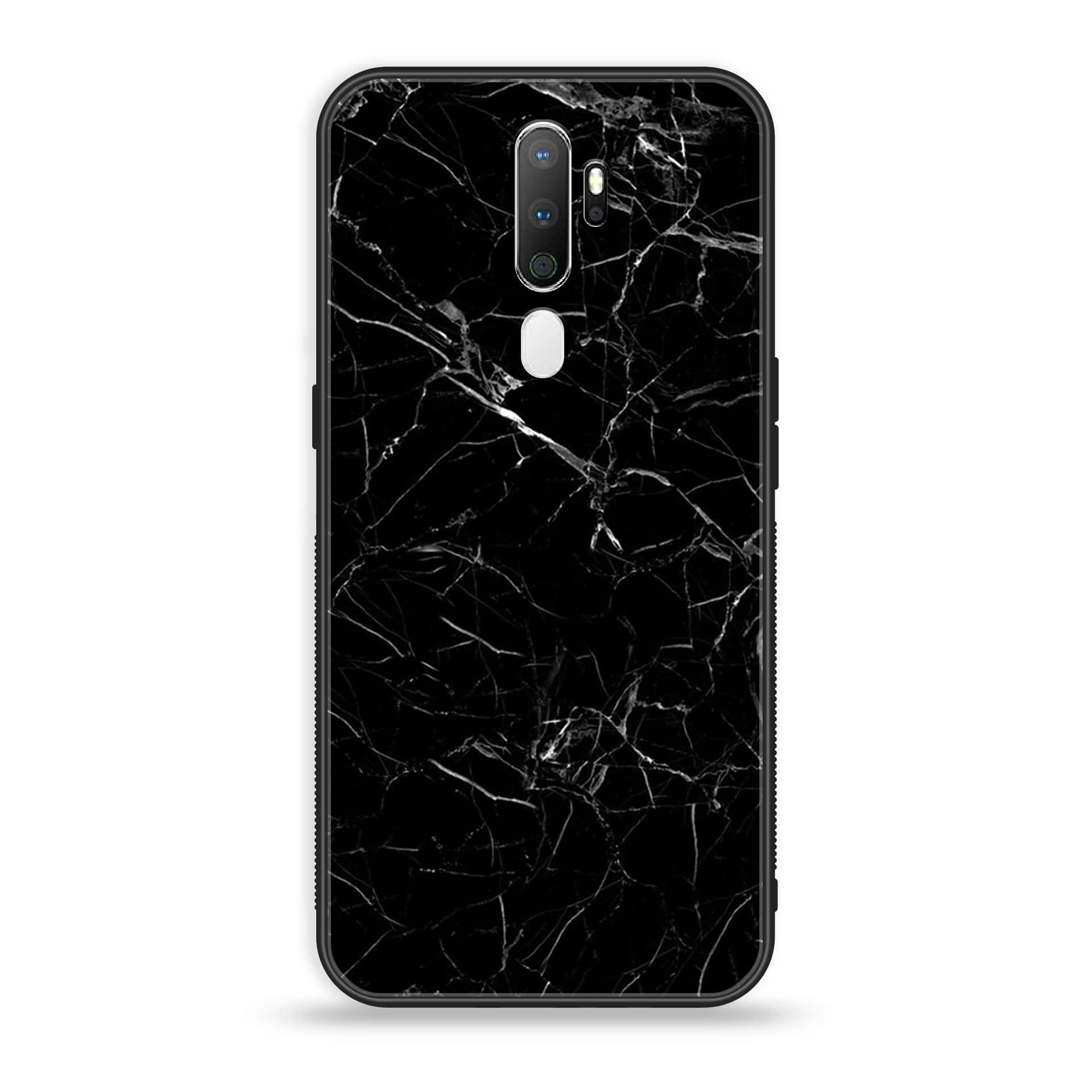 Oppo A9 2020  Black Marble Series Premium Printed Glass soft Bumper shock Proof Case