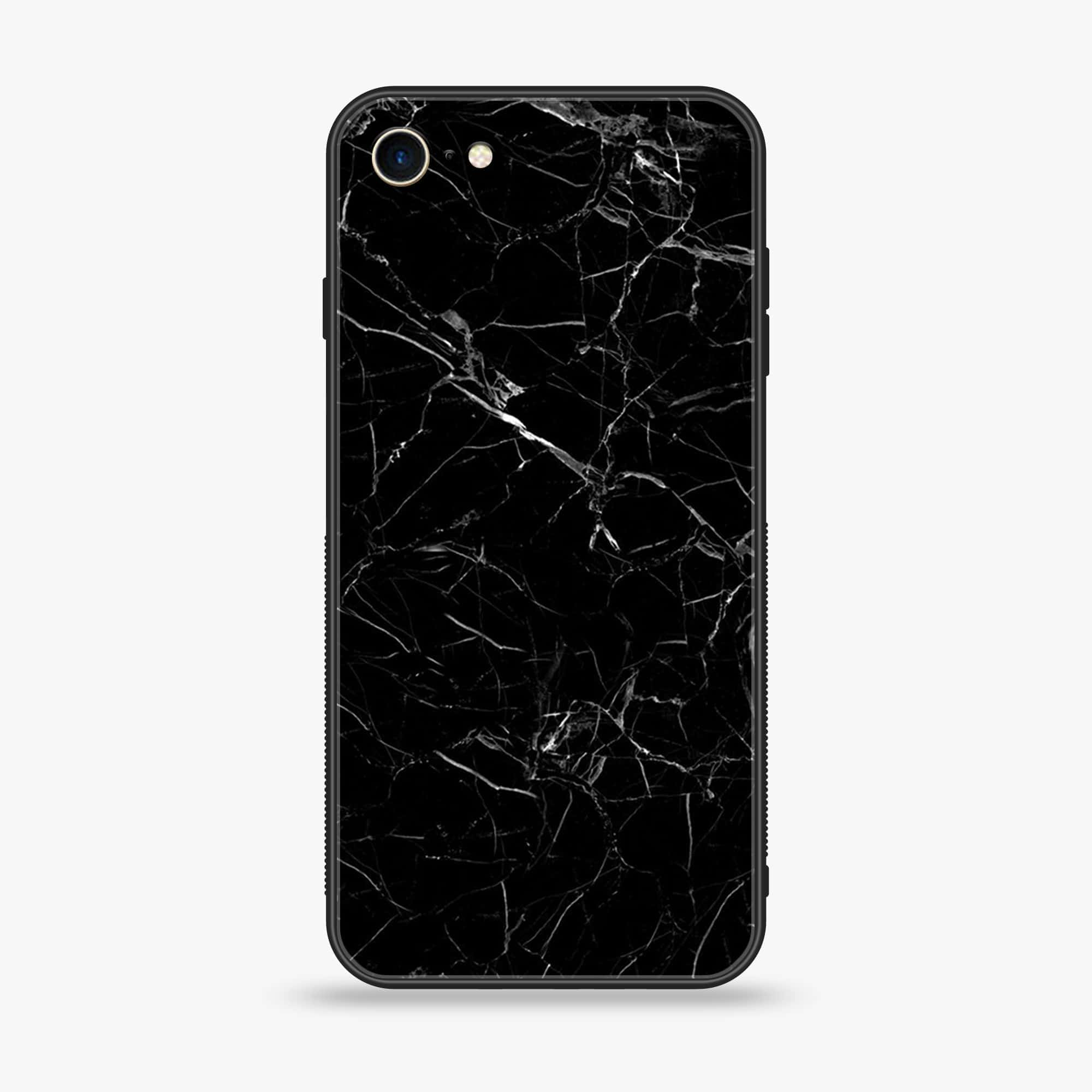 iPhone SE 2022 - Black Marble Series - Premium Printed Glass soft Bumper shock Proof Case