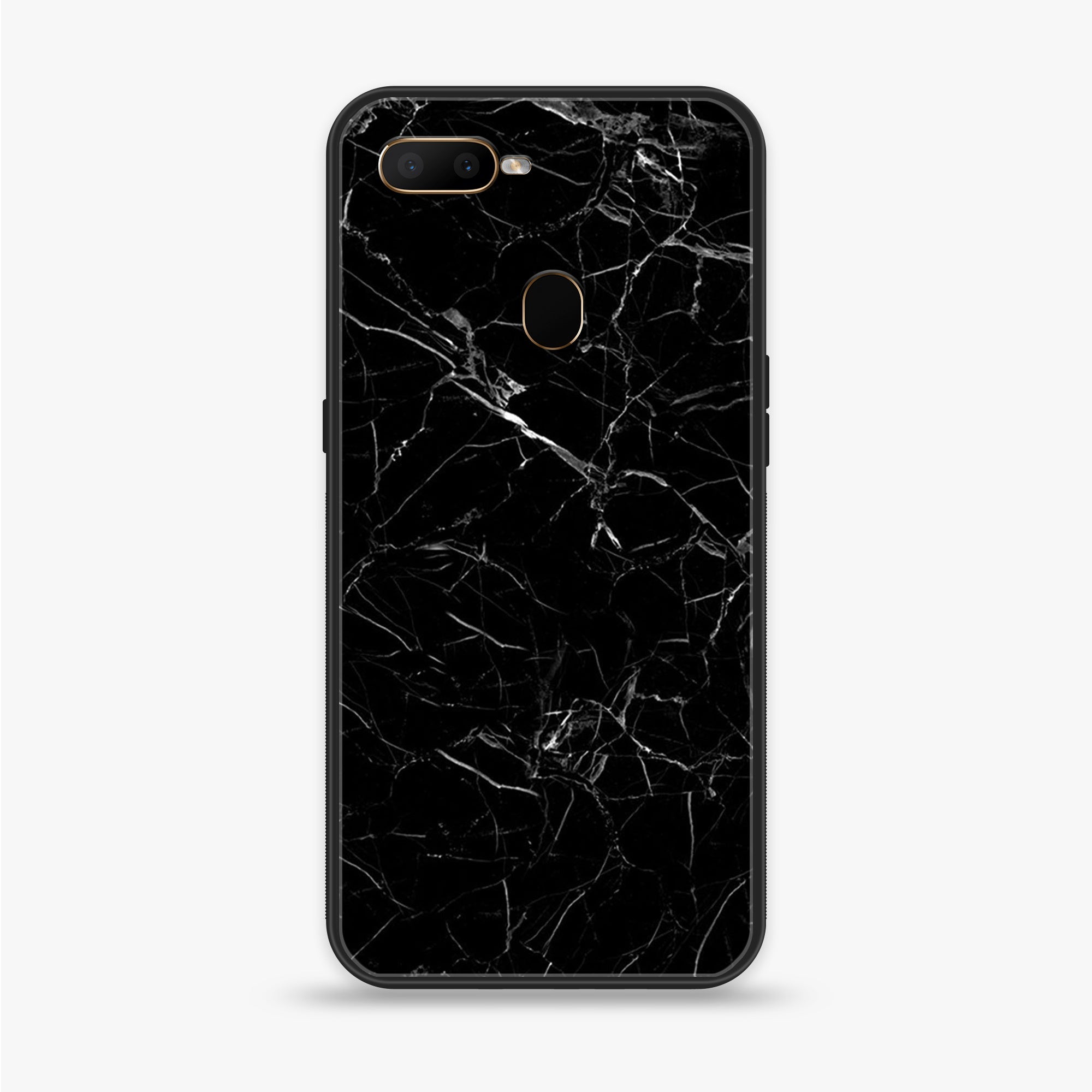 Oppo A7 - Black Marble Series - Premium Printed Glass soft Bumper shock Proof Case