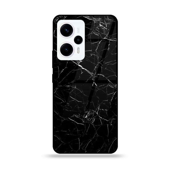 Xiaomi Poco F5 - Black Marble Series - Premium Printed Glass soft Bumper shock Proof Case