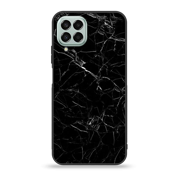 Samsung Galaxy M33 - Black Marble Design 1- Premium Printed Glass soft Bumper shock Proof Case CS-7515