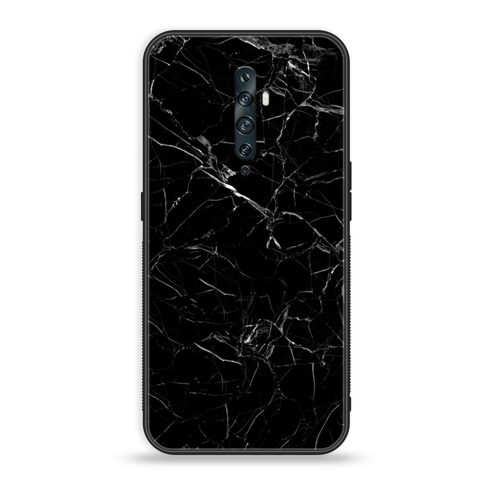 OPPO Reno 2f - Black Marble Series - Premium Printed Glass soft Bumper shock Proof Case