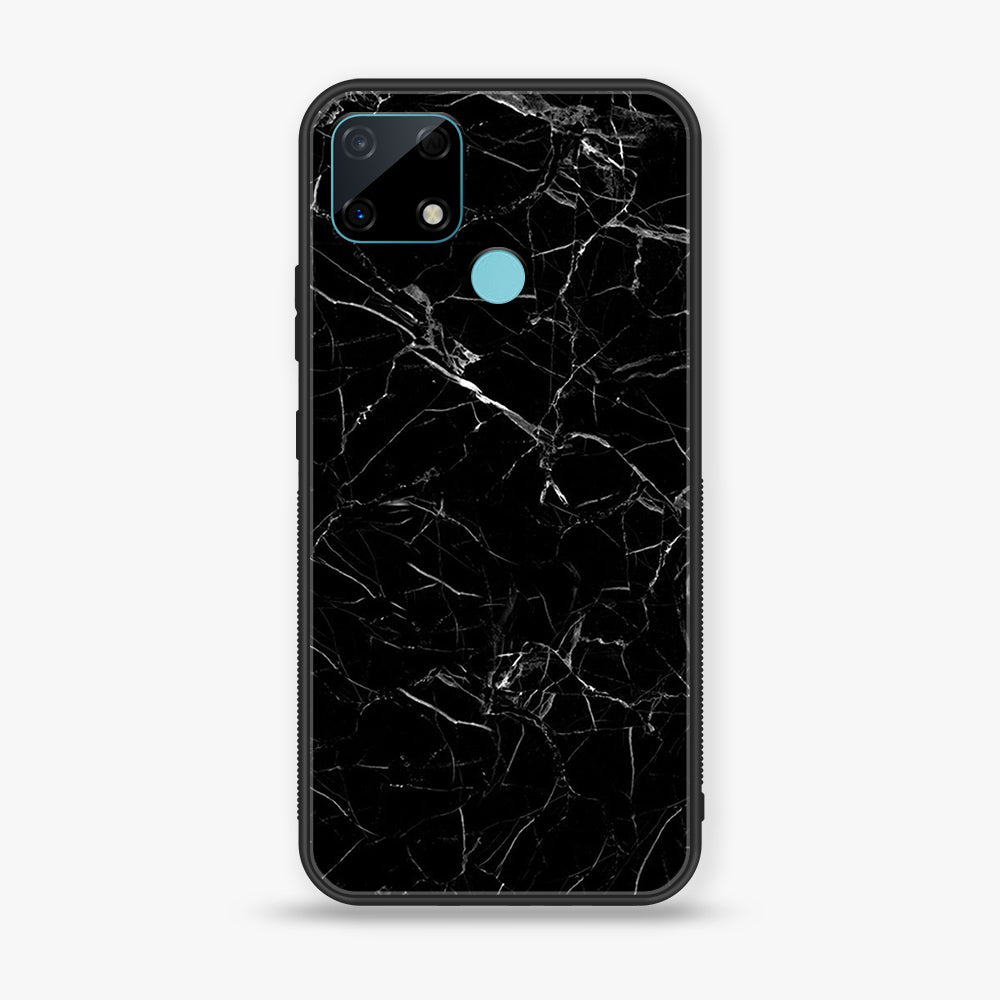 Realme Narzo 30A - Black Marble Series - Premium Printed Glass soft Bumper shock Proof Case
