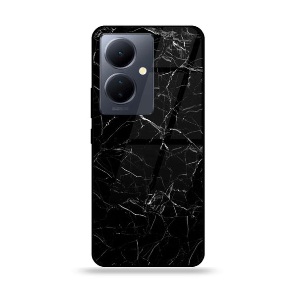 Vivo V29 Lite - Black Marble Series - Premium Printed Glass soft Bumper shock Proof Case