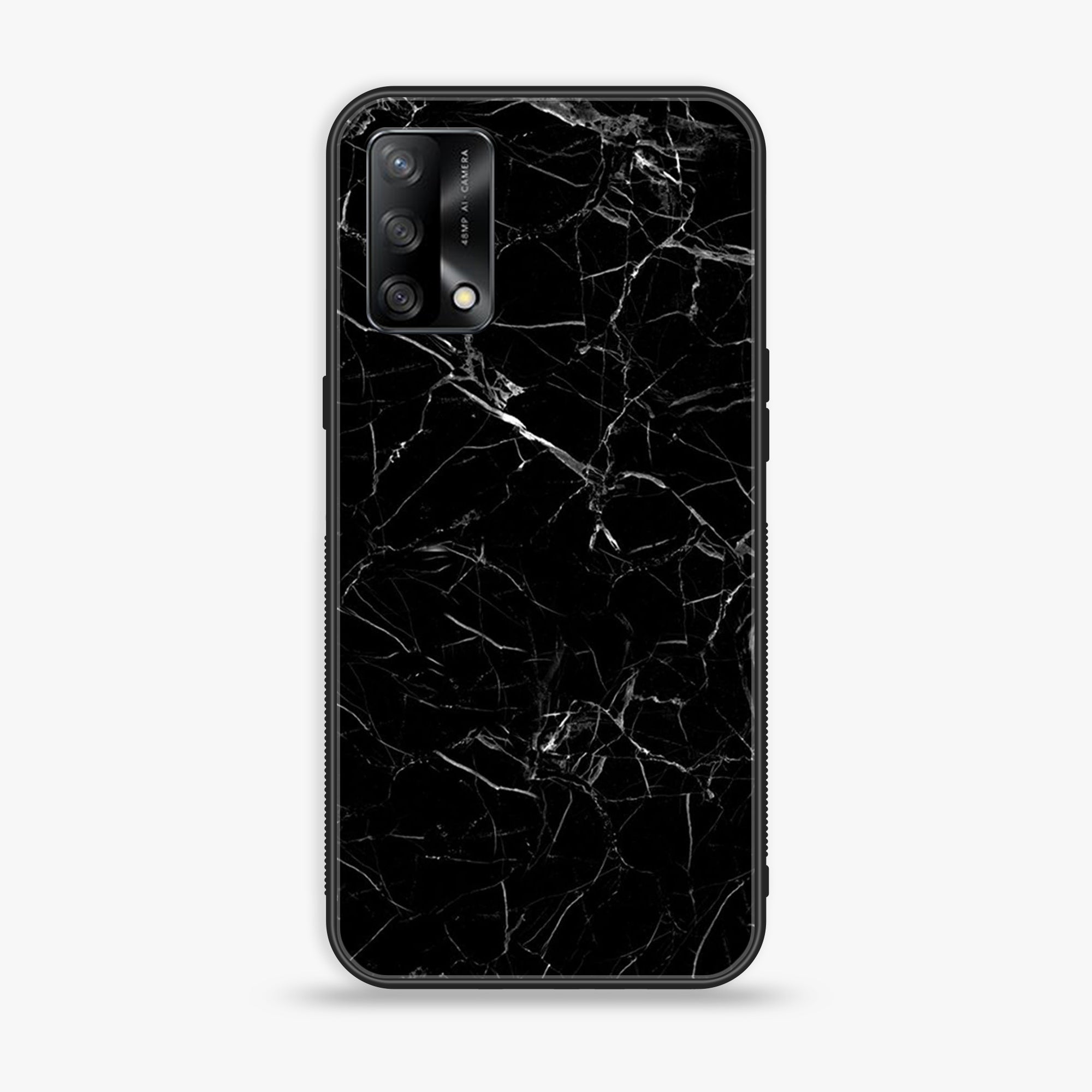 Oppo F19s - Black Marble Series - Premium Metal Printed soft Bumper shock Proof Case