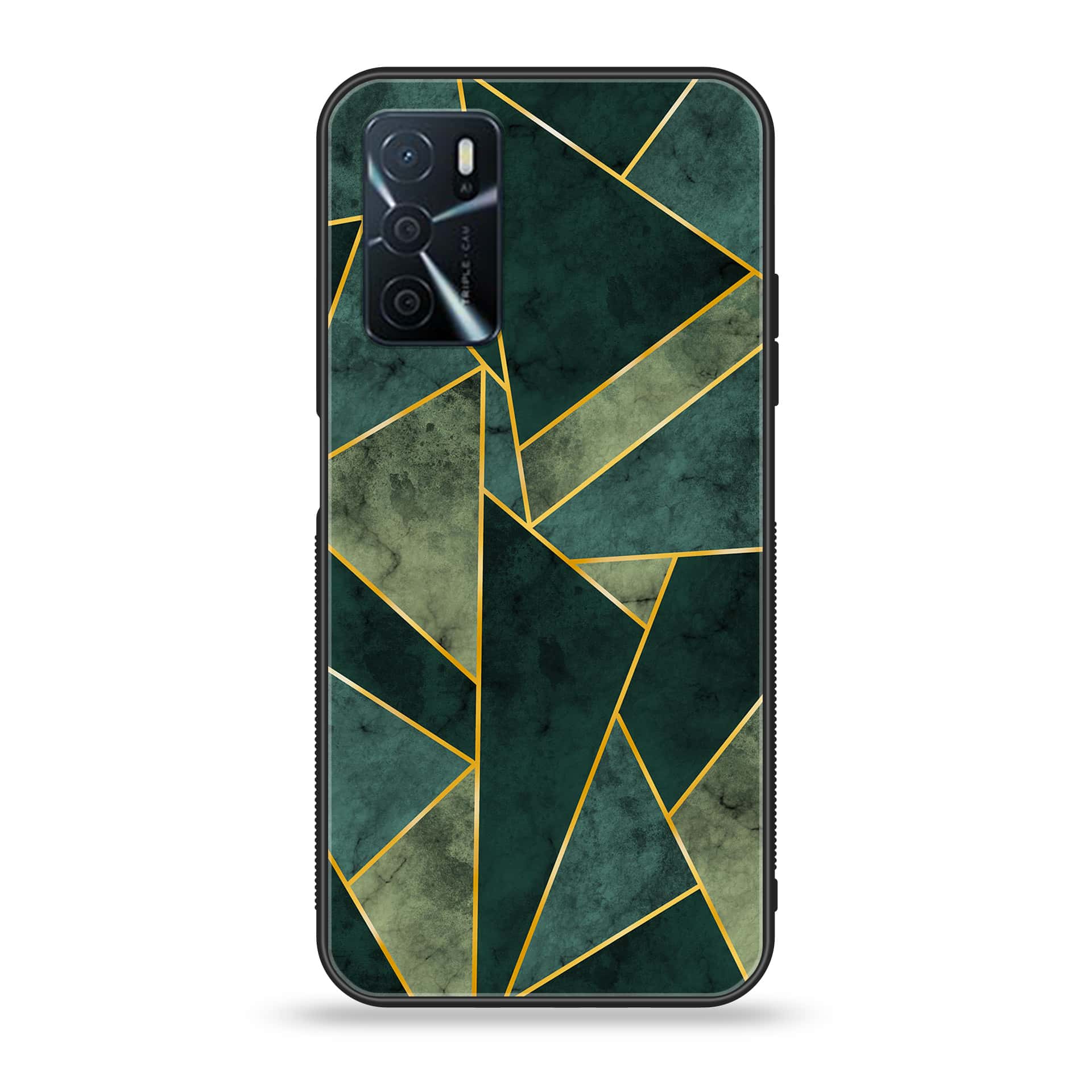 OPPO A16 - Geometric Marble Series - Premium Printed Glass soft Bumper shock Proof Case