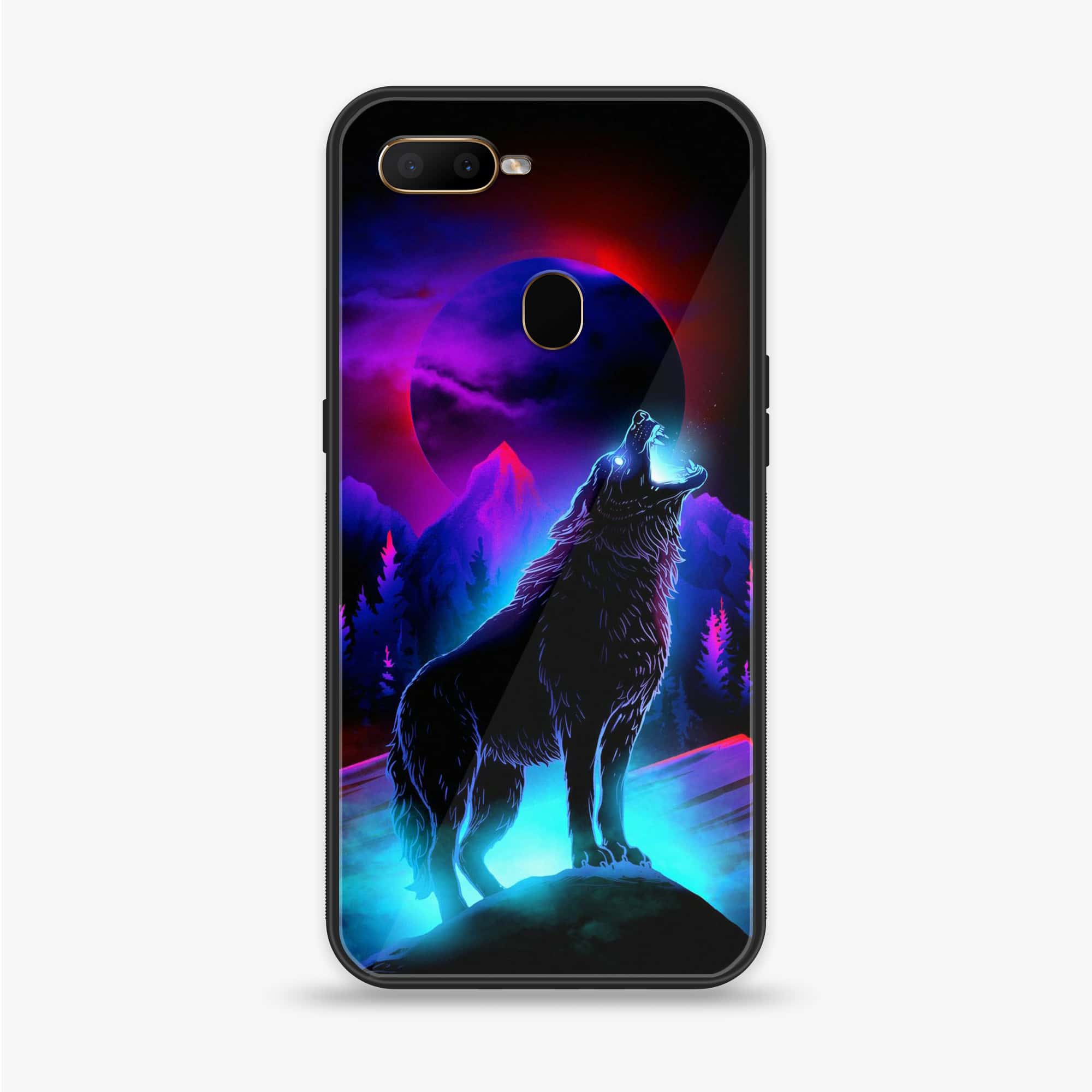 Oppo A7 - Wolf Series - Premium Printed Glass soft Bumper shock Proof Case