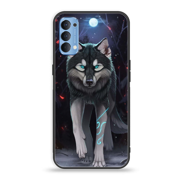 Oppo Reno 4 4G  Wolf Design 8 Premium Printed Glass soft Bumper shock Proof Case CS-12635