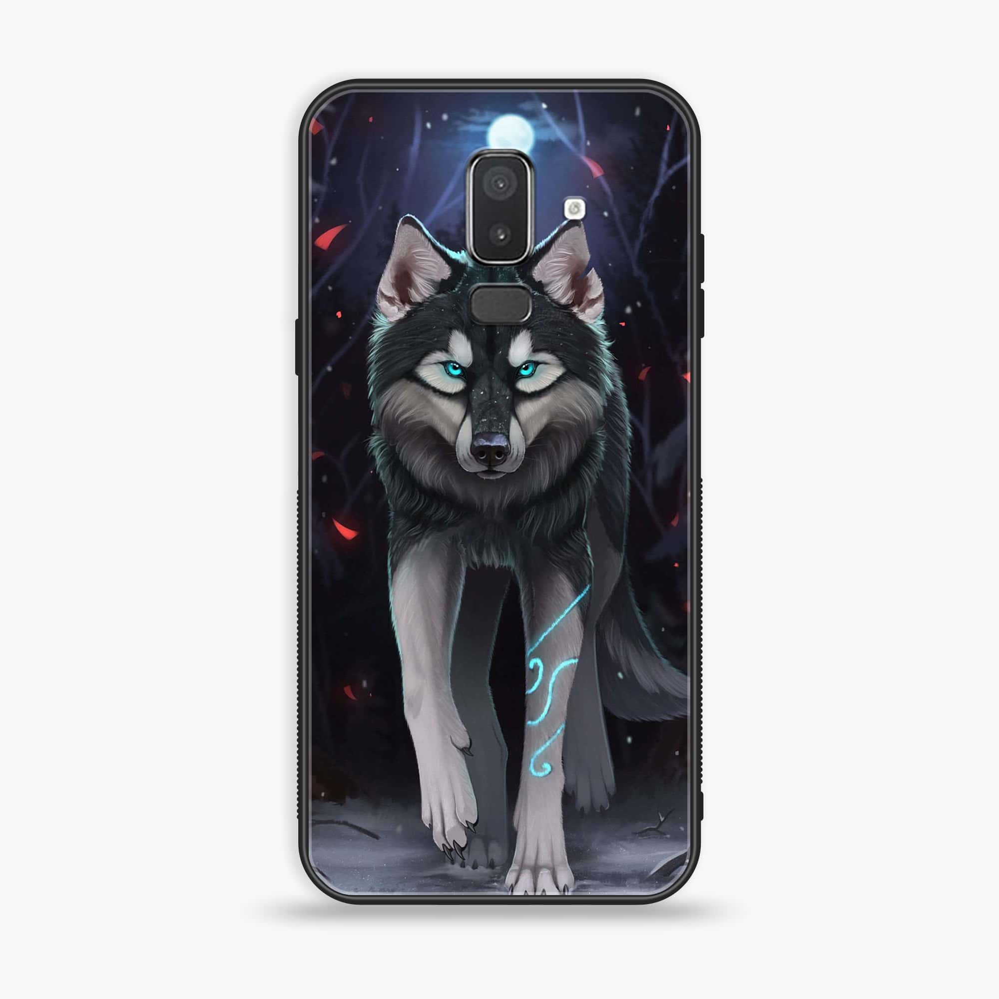 Samsung Galaxy J8 2018 - Wolf Series - Premium Printed Glass soft Bumper shock Proof Case