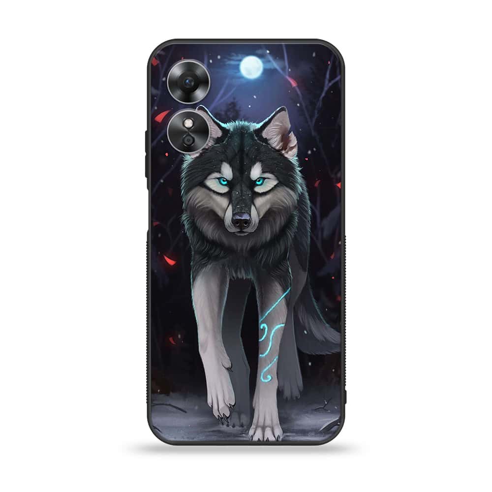 Oppo A17k - Wolf Series - Premium Printed Glass soft Bumper shock Proof Case